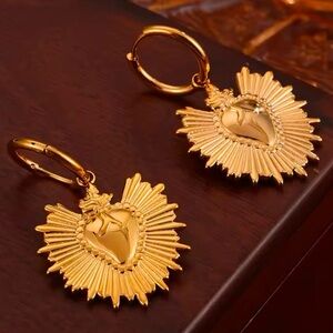 “Sacred Heart” Fiery Floral Radiating Bursting Jesus Mary Catholic Steel Earring